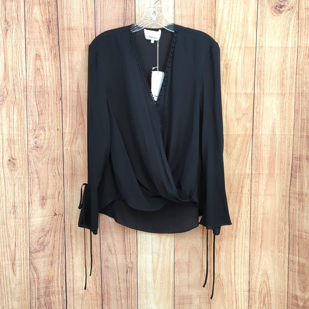 3.1 Phillip Lim Whimsical Top Black Silk Sz 2 NWT - Picture 3 of 8